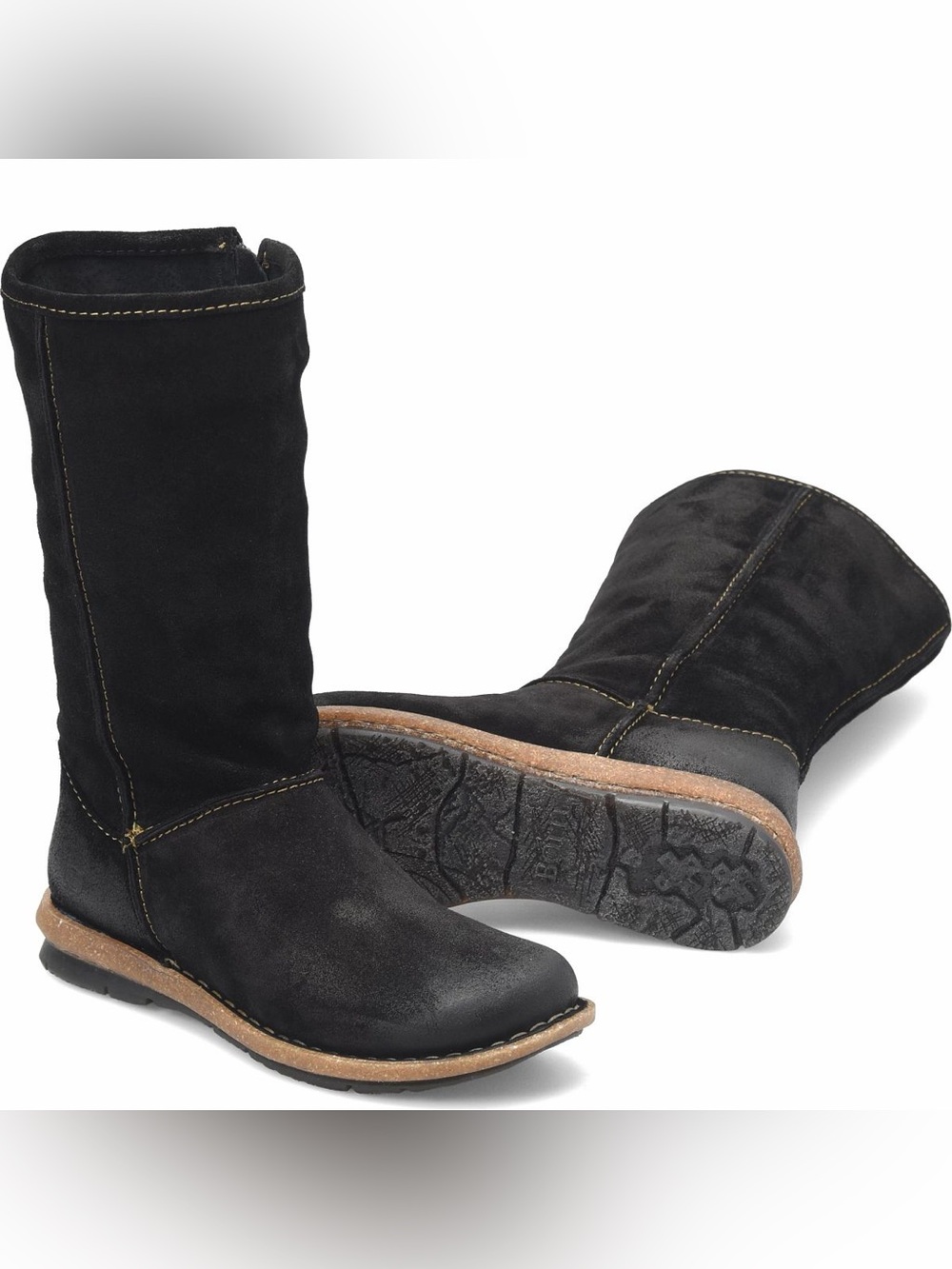 Women's Black Suede Mid-Calf Boots - Classic Casual